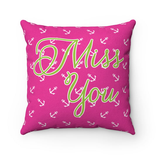 Miss You Anchors Faux Suede Square Pillow - Lindsay Ann Artistry