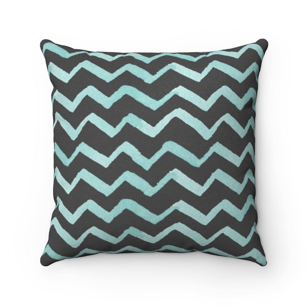Faux Suede Throw Pillow - Midnight Sea Chevrons - Lindsay Ann Artistry