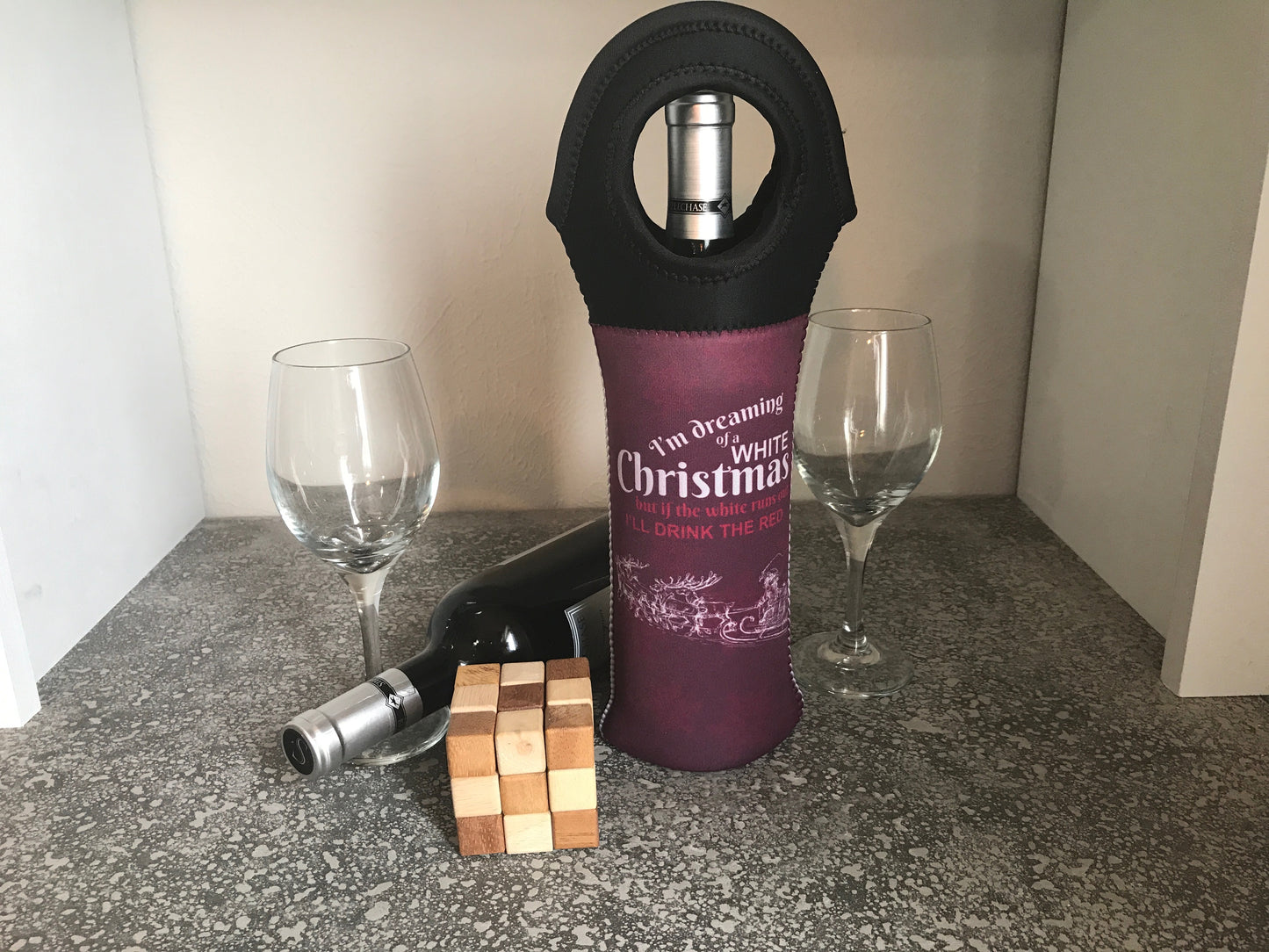 White Christmas Insulated Wine Tote Bag - Lindsay Ann Artistry